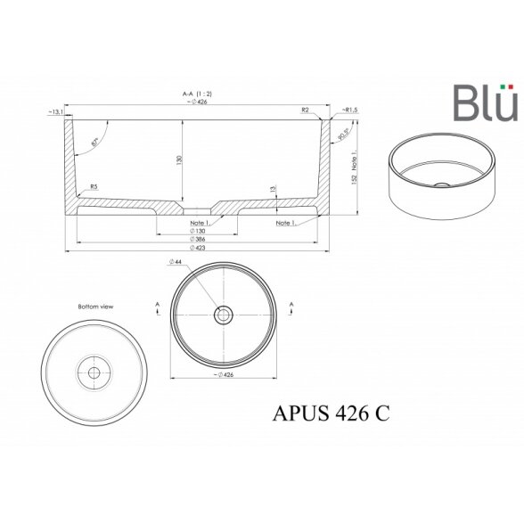 Настольный умывальник из литого мрамора Blu APUS 426 1