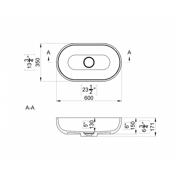 Настольный умывальник из литого мрамора Blu ARA OVAL 600 1