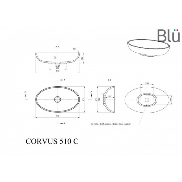 Настольный умывальник из литого мрамора Blu CORVUS 510 1