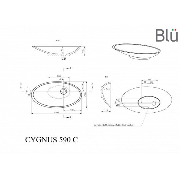 Akmens masės pastatomas praustuvas Blu CYGNUS 590 1