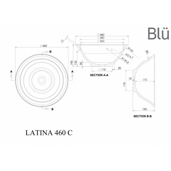 Настольный умывальник из литого мрамора Blu LATINA 460 1