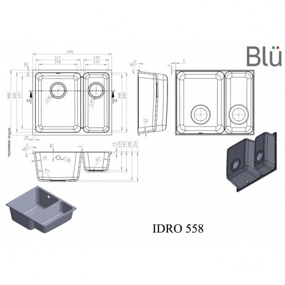 Akmens masės plautuvė Blu IDRO 8