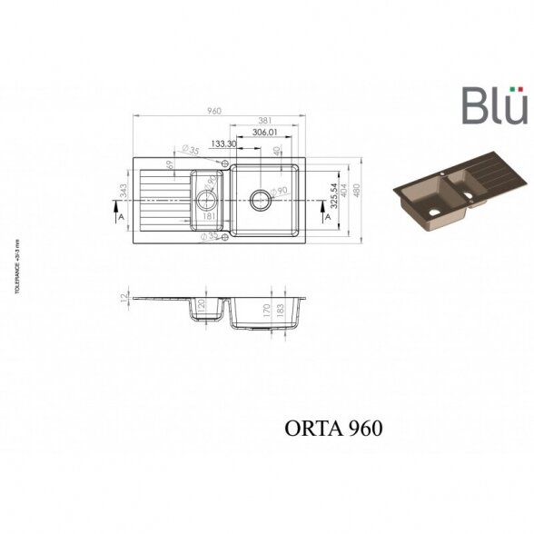 Akmens masės plautuvė Blu ORTA 8