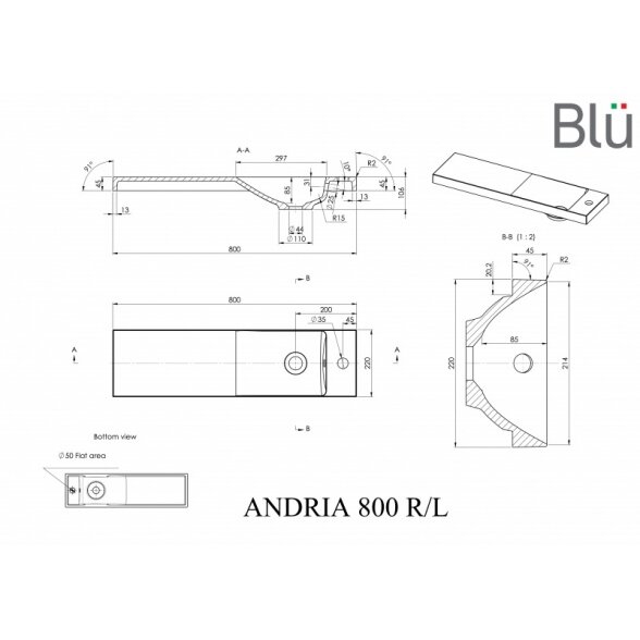 Akmens masės praustuvas Blu ANDRIA 800 1