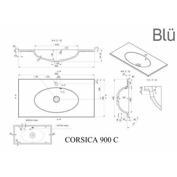 Akmens masės praustuvas Blu CORSICA 2