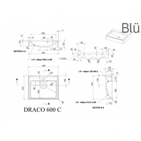 Akmens masės praustuvas Blu DRACO 1