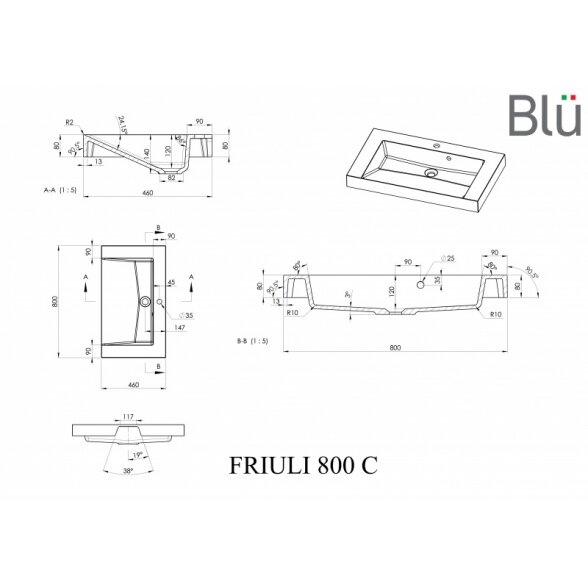 Akmens masės praustuvas Blu FRIULI 3