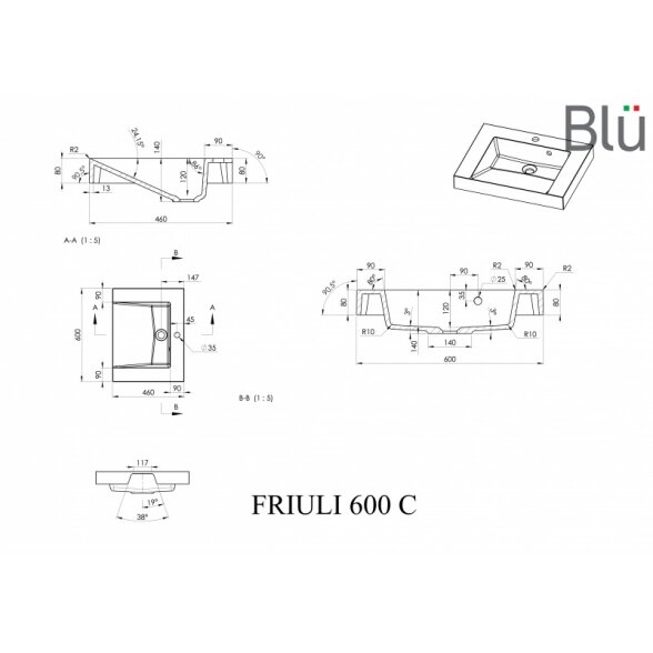 Akmens masės praustuvas Blu FRIULI 2