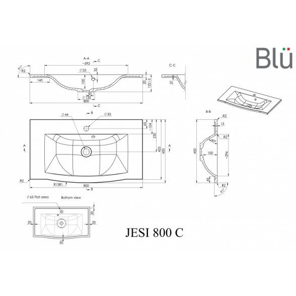 Akmens masės praustuvas Blu JESI 2