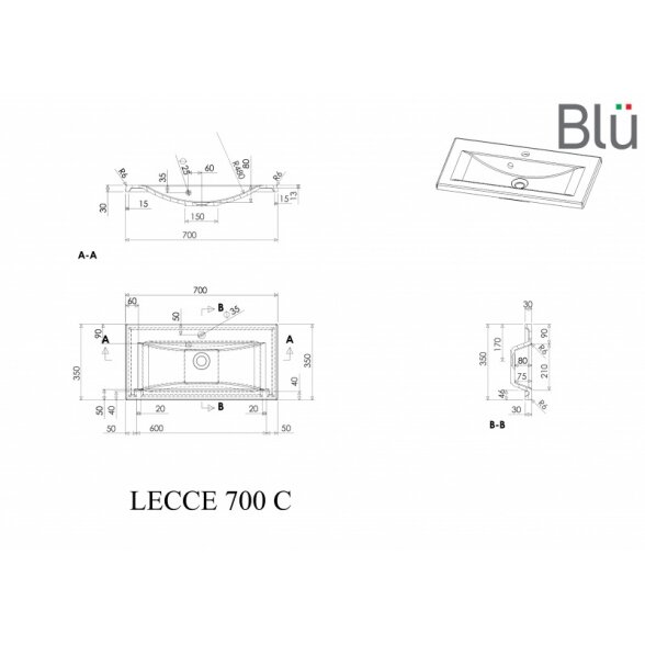 Akmens masės praustuvas Blu LECCE 700 1