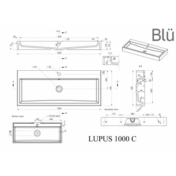 Akmens masės praustuvas Blu LUPUS 2