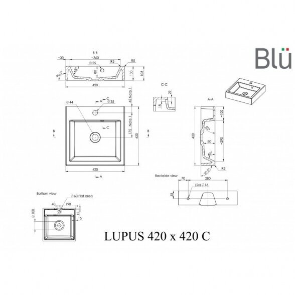 Akmens masės praustuvas Blu LUPUS 1