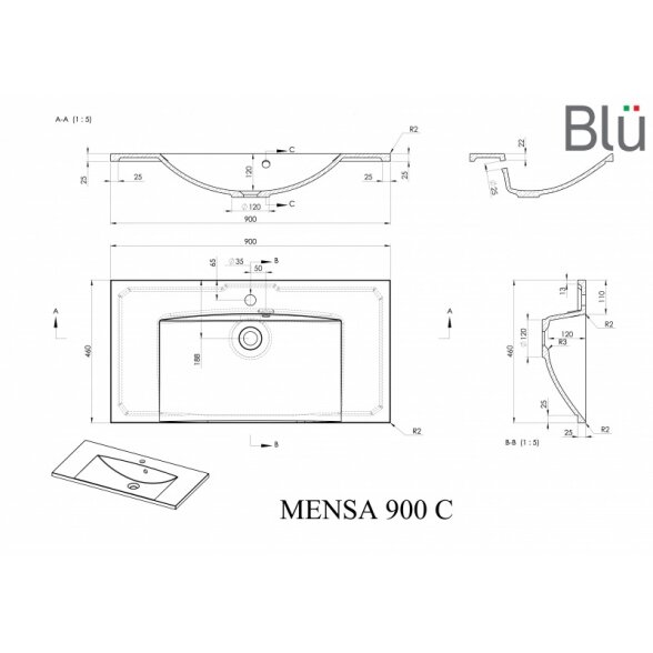 Akmens masės praustuvas Blu MENSA 5