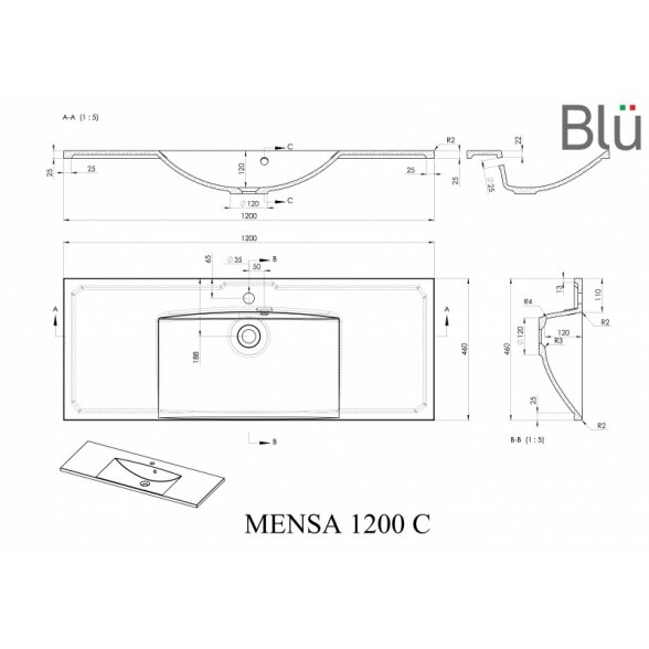 Akmens masės praustuvas Blu MENSA 6