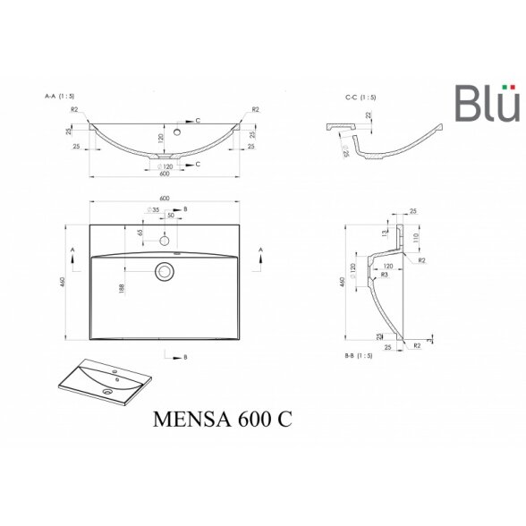 Akmens masės praustuvas Blu MENSA 4