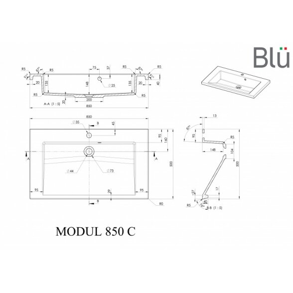 Akmens masės praustuvas Blu MODUL 4