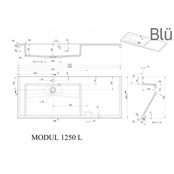 Akmens masės praustuvas Blu MODUL 5