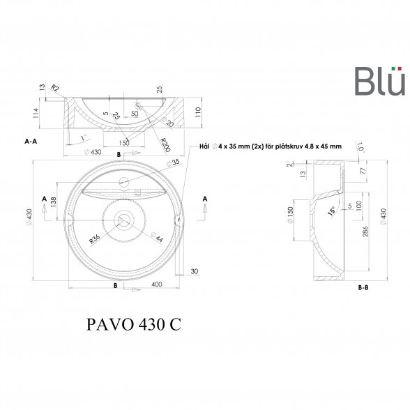 Умывальник из литого мрамора Blu PAVO 1