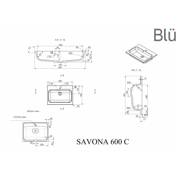 Akmens masės praustuvas Blu SAVONA 2