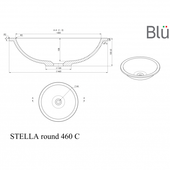 Akmens masės praustuvas Blu STELLA ROUND 460 2