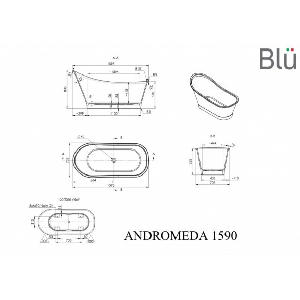 Ванна из литого мрамора Blu ANDROMEDA 1595 Evermite 1