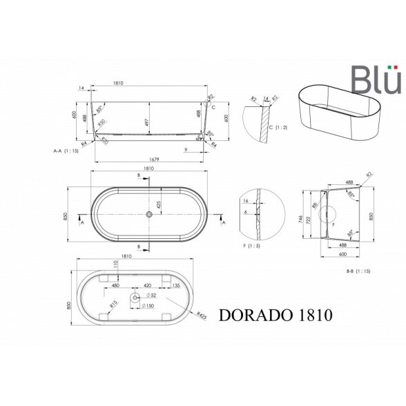 Ванна из литого мрамора Blu DORADO 1810 Evermite 1