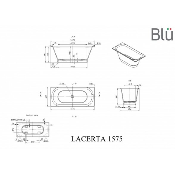 Ванна из литого мрамора Blu LACERTA 1575 Evermite 1