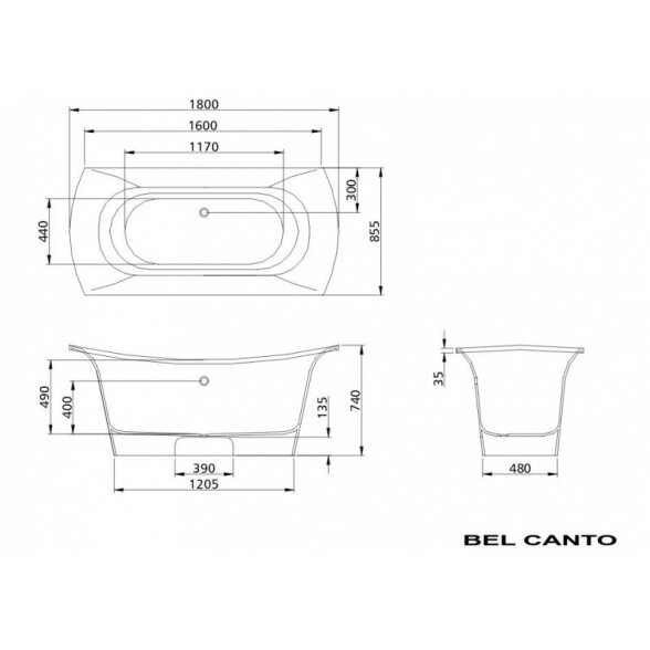 Ванна из каменной массы PAA BEL CANTO 180X85 4