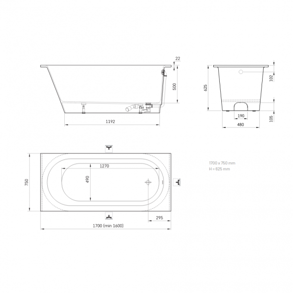 Ванна из каменной массы PAA VARIO L 170x75 4