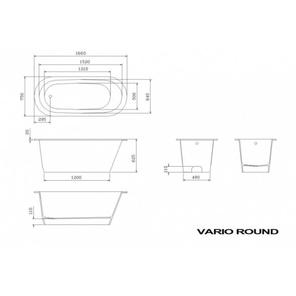 Akmens masės vonia PAA VARIO L ROUND 166x75 3