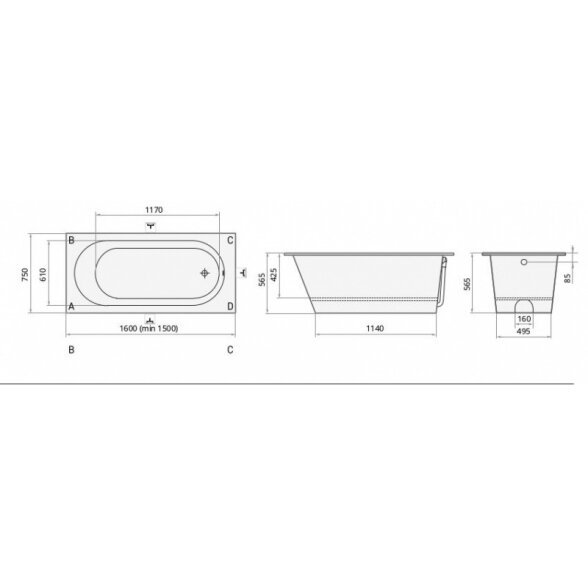 Ванна из каменной массы PAA VARIO M 160x75 4