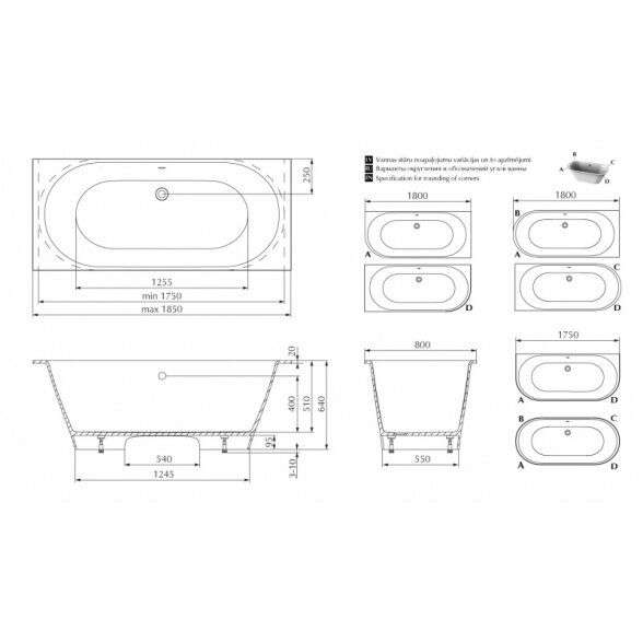 Ванна из каменной массы PAA VARIO XL 185x80 2