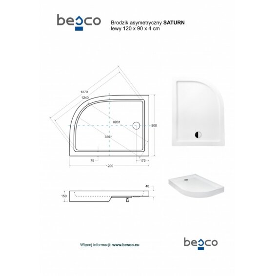Asimetrinis dušo padėklas Besco Saturn 4