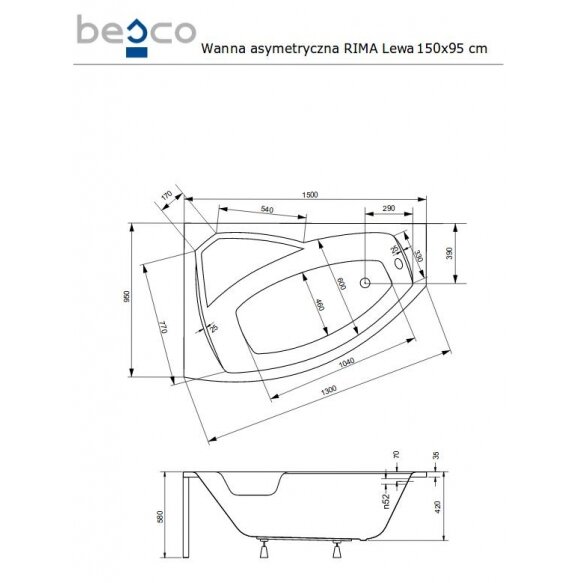 Асимметричная акриловая ванна Besco RIMA 4