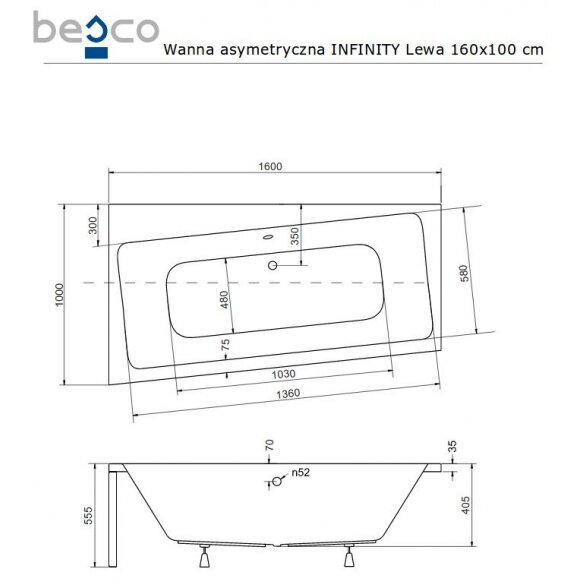 Асимметричная акриловая ванна Besco INFINITY 5