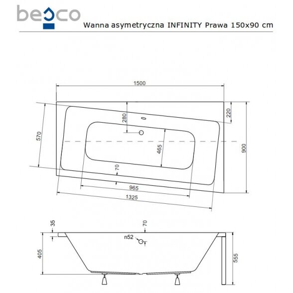 Asimetrinė akrilinė vonia Besco INFINITY 6