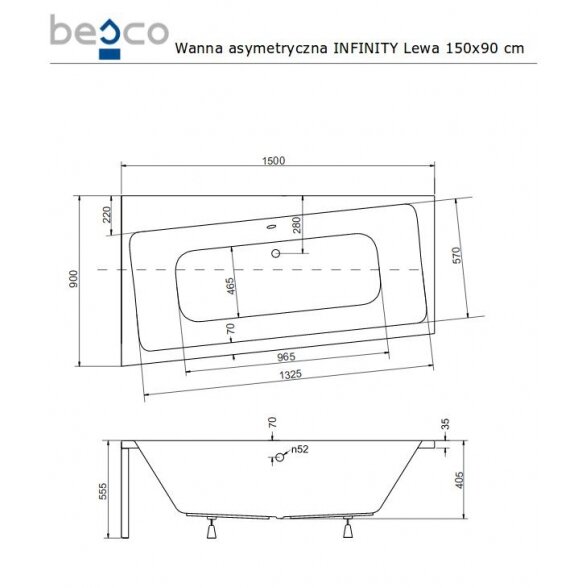 Асимметричная акриловая ванна Besco INFINITY 7