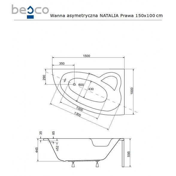 Асимметричная акриловая ванна Besco NATALIA 2