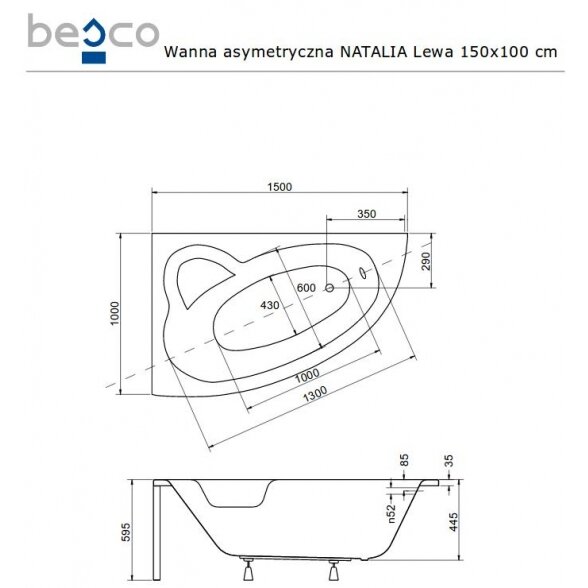 Асимметричная акриловая ванна Besco NATALIA 3