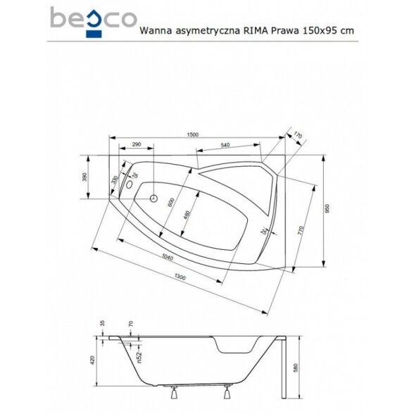 Асимметричная акриловая ванна Besco RIMA 5