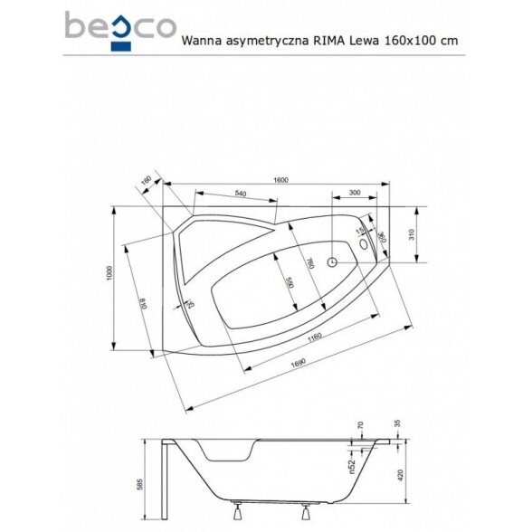 Асимметричная акриловая ванна Besco RIMA 6