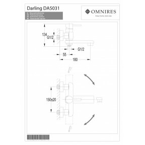 Aukso spalvos maišytuvas voniai (komplektas) OMNIRES DARLING