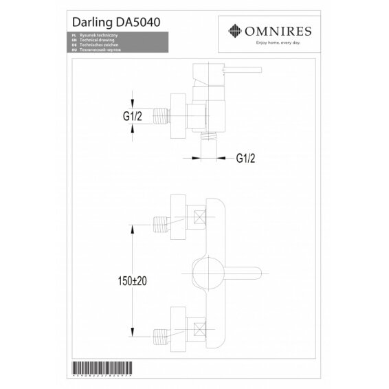 Aukso spalvos maišytuvas dušui OMNIRES DARLING 1