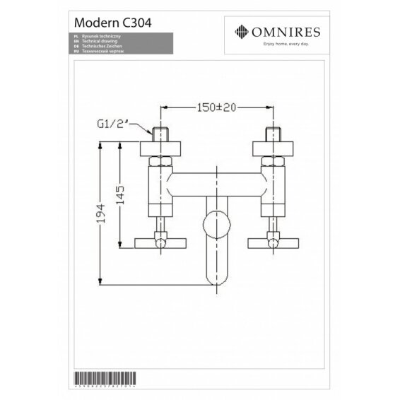 Aukso spalvos maišytuvas voniai (komplektas) OMNIRES MODERN 1