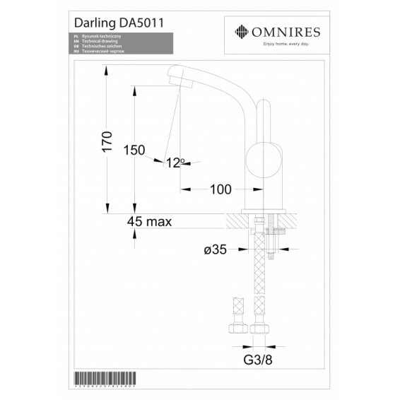 Aukso spalvos praustuvo maišytuvas OMNIRES DARLING 1