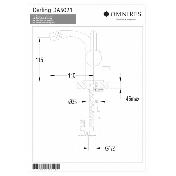 Смеситель биде OMNIRES DARLING золотого цвета 1