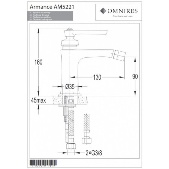 Bidė maišytuvas Omnires Armance (auksas) 1