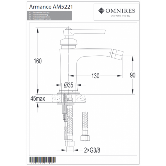 Смеситель биде Omnires Armance (медь) 1