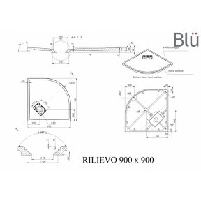 Dušo padėklas Blu RILIEVO Round, akmens masės 90x90