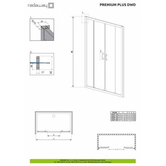 Душевые двери в нишу Radaway Premium Plus DWD 1